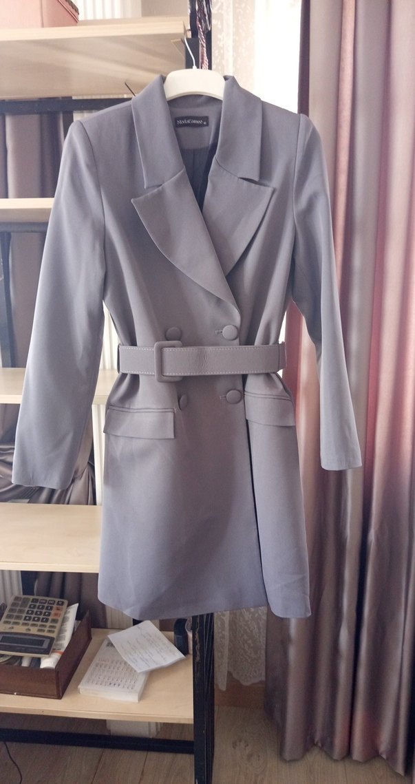 Düğmeli Gri Midi Kadın Klasik  elbise - Görsel 3