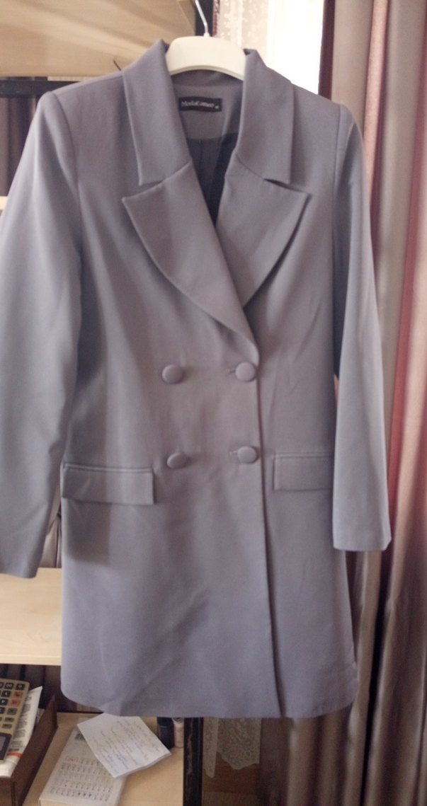 Düğmeli Gri Midi Kadın Klasik  elbise - Görsel 2