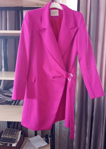 Pembe fuşya Uzun Kesim Kadın Blazer Ceket elbise