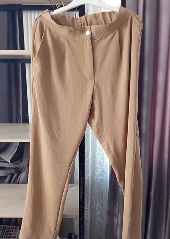 Bej Midi Keten Bol Kesim Kadın Pantolon
