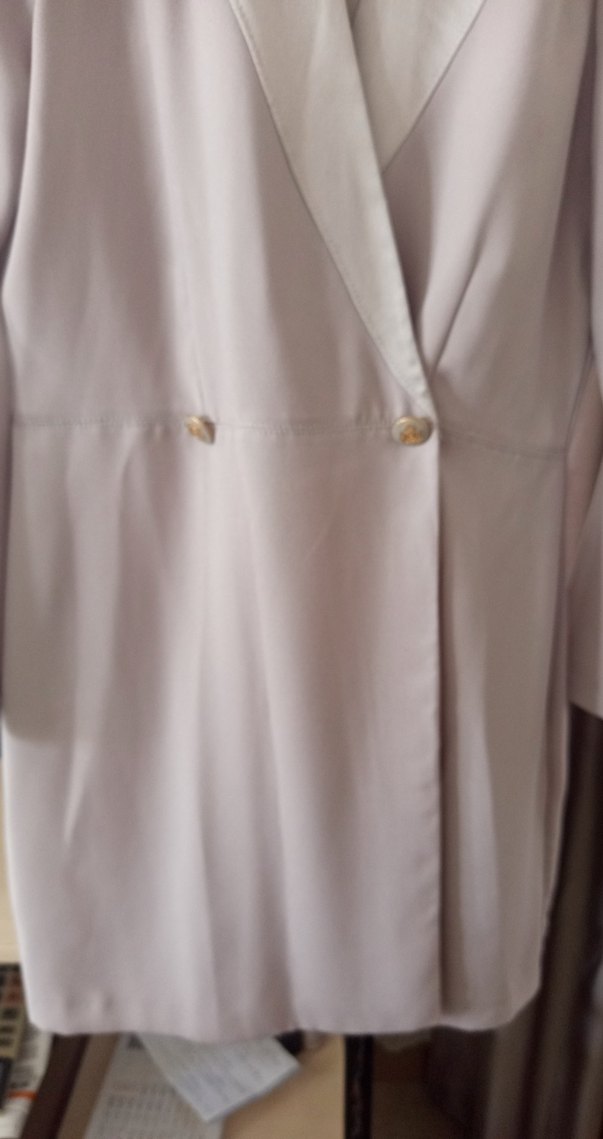 Bej Uzun Kadın Ofis Klasik Kesim Ceket - Görsel 5