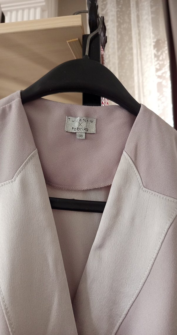 Bej Uzun Kadın Ofis Klasik Kesim Ceket - Görsel 2