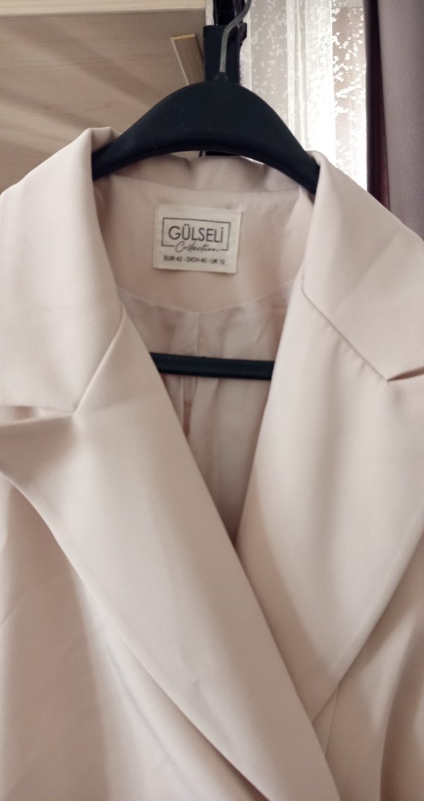 Bej Kadın Kemerli Uzun Blazer Ceket elbise - Görsel 2