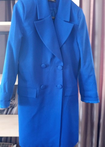 Düğmeli parlement Mavi Midi Kadın Klasik Ceket elbise - Görsel 3