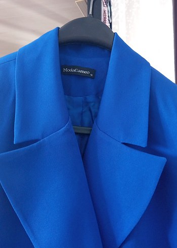 Düğmeli parlement Mavi Midi Kadın Klasik Ceket elbise - Görsel 2