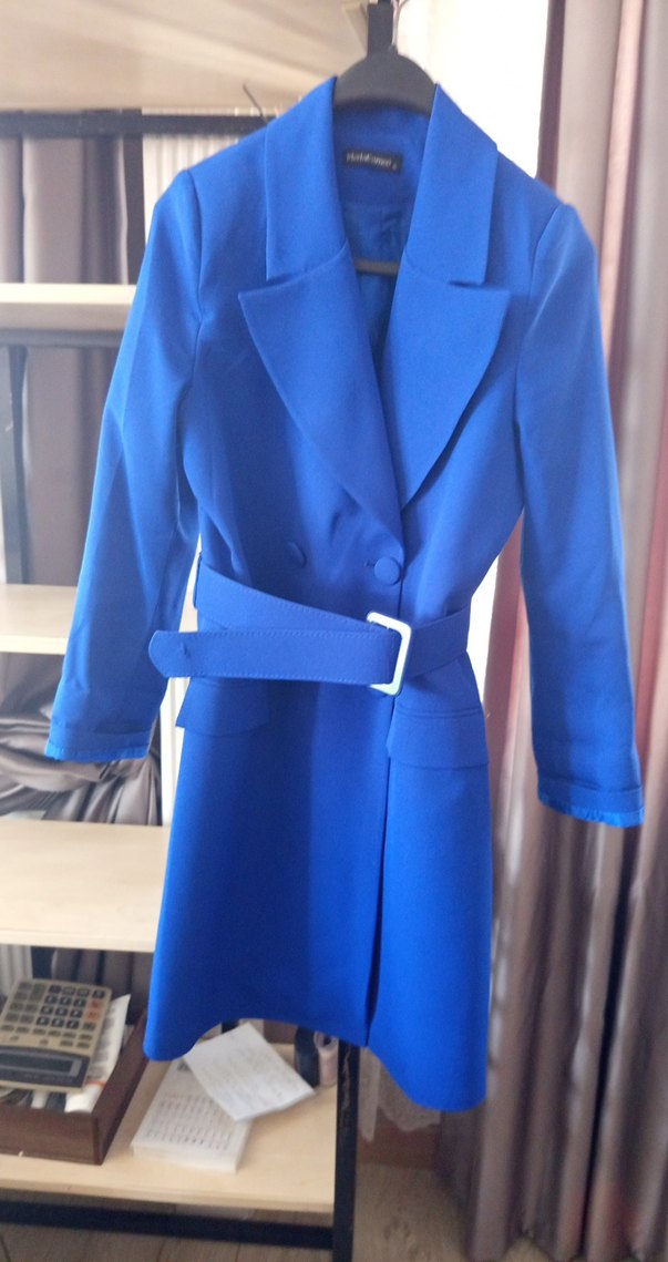 Düğmeli parlement Mavi Midi Kadın Klasik Ceket elbise - Görsel 4