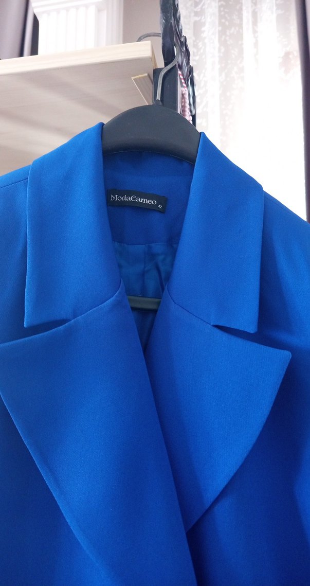 Düğmeli parlement Mavi Midi Kadın Klasik Ceket elbise - Görsel 2