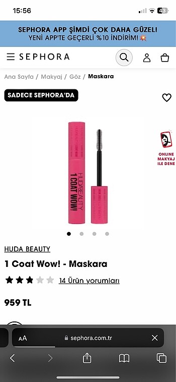  Beden Huda beauty 1 coat wow sephora rimel