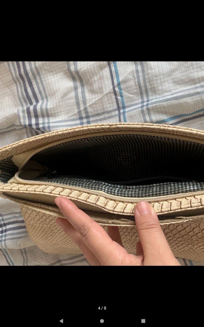 Bej Yılan Derisi Desenli Kadın Deri Çanta - Görsel 4