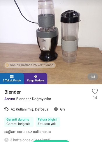 Gri Çubuk Blender ve Bardak Seti - Görsel 2