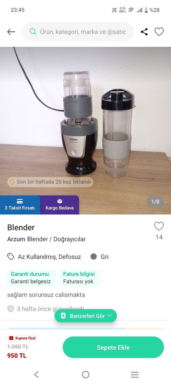 Gri Çubuk Blender ve Bardak Seti - Görsel 2