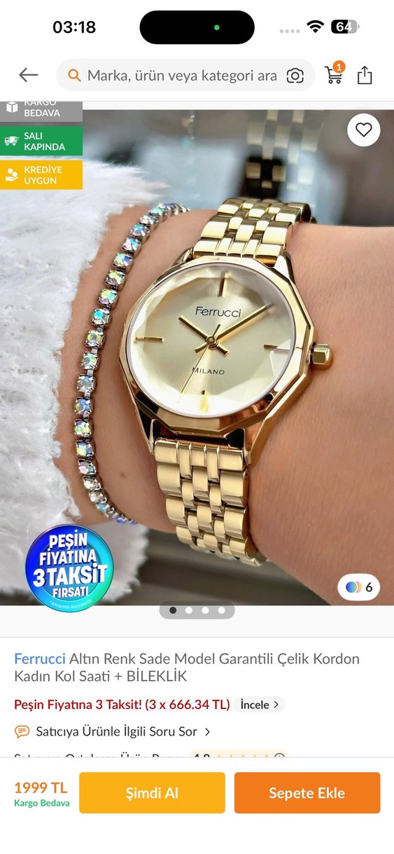 Ferrucci Parlak Altın Kadın Kol Saati - Görsel 5