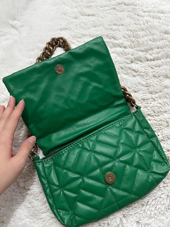 Zincir Detaylı Yeşil Deri Kadın Çanta - Görsel 2