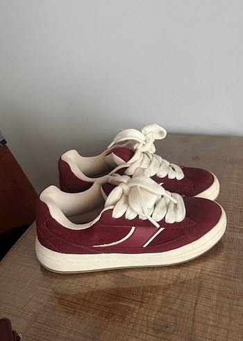 Bordo Bağcıklı Kadın Sneakers - Görsel 2