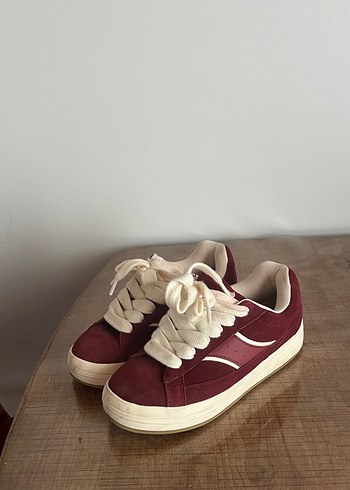 Bordo Bağcıklı Kadın Sneakers - Görsel 3