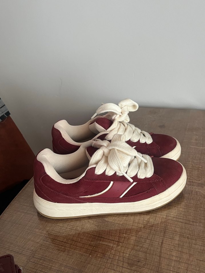 Bordo Bağcıklı Kadın Sneakers - Görsel 2