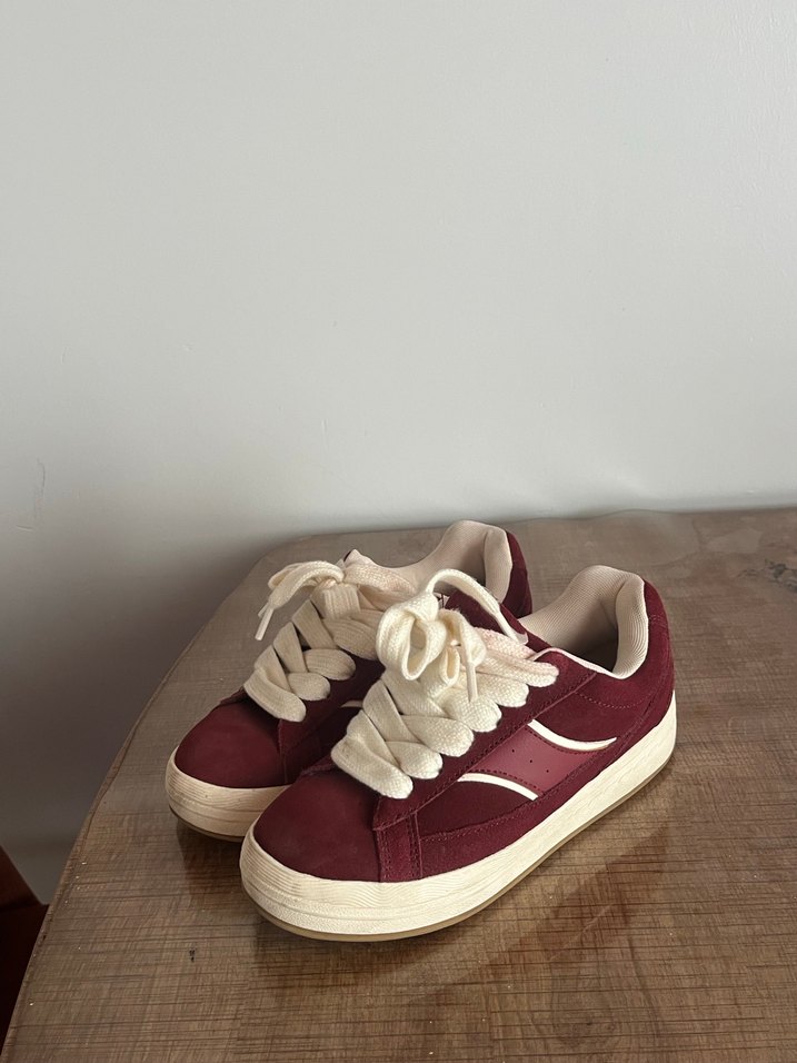 Bordo Bağcıklı Kadın Sneakers - Görsel 3