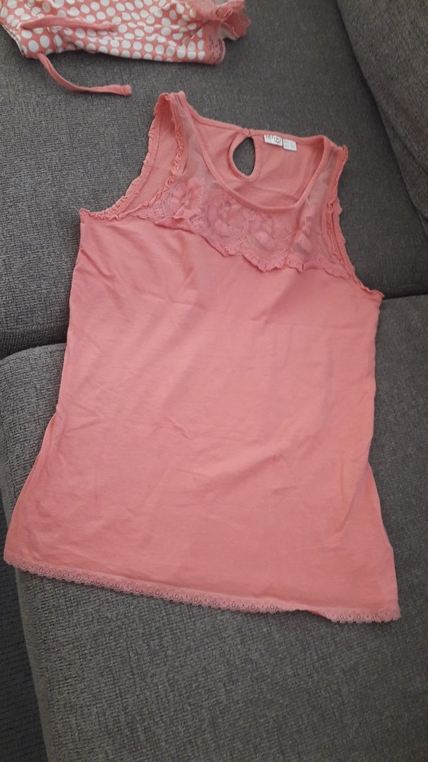 Pembe Dantel Detaylı Kolsuz Mini Pijama Takımı - Görsel 3