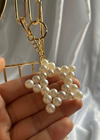 Zincir Detaylı Beyaz İnci Anahtarlık - Görsel 2