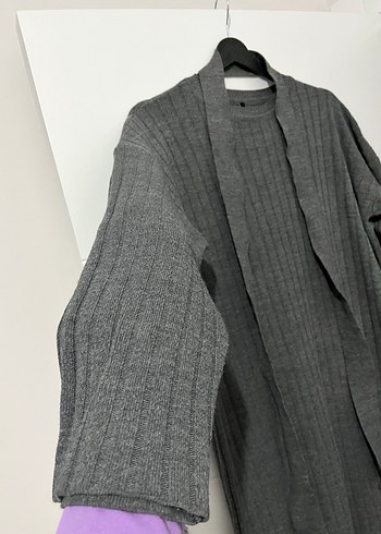 Uzun Gri Triko Kadın Elbise - Görsel 4