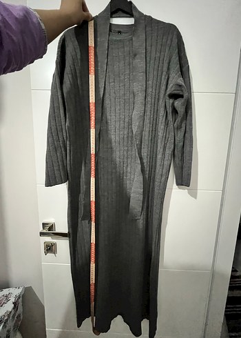 Uzun Gri Triko Kadın Elbise - Görsel 2