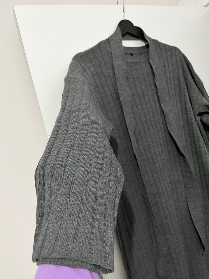 Uzun Gri Triko Kadın Elbise - Görsel 4