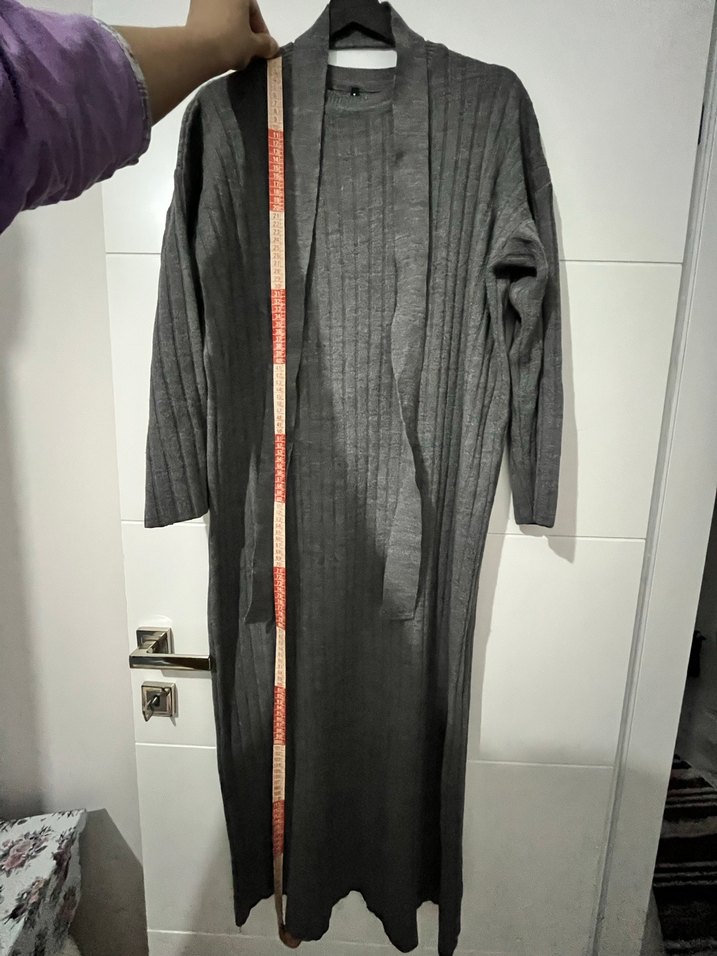 Uzun Gri Triko Kadın Elbise - Görsel 2