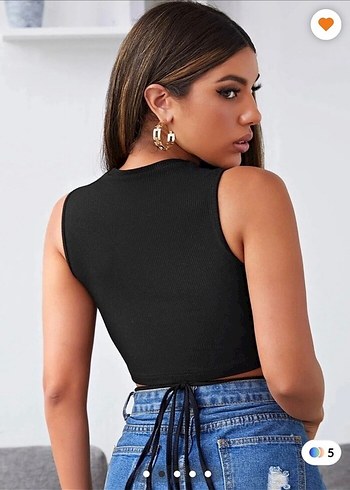 Siyah Yüksek Yaka Mini Crop Top - Görsel 3