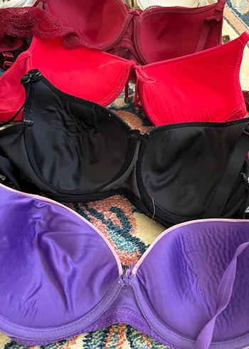Diğer Bordo ve Renkli Dolu Destekli Sütyen Seti