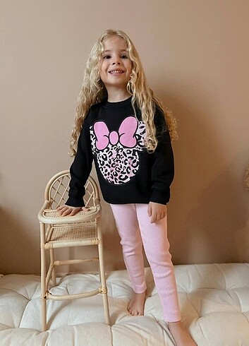Zara Kız çocuk şardonlu sweatshirt fitilli tayt takım