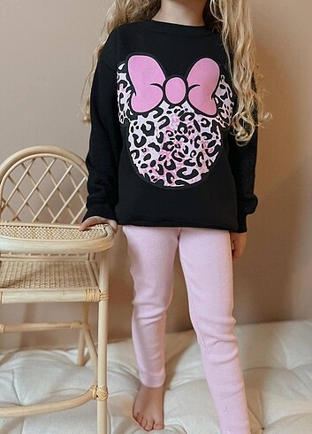 5 Yaş Beden Kız çocuk şardonlu sweatshirt fitilli tayt takım