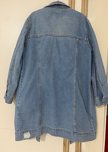 40 Beden Gri Mavi Uzun Kadın Denim Ceket