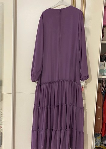 38 Beden mor Renk Butik hare Mor Uzun Volanlı Bohem Elbise