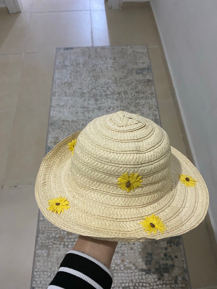 Sarı Renkli Bohem Örgü kız çocuk  Şapka - Görsel 2