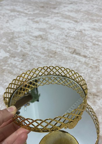 2 Li Altın Renkli Parlak aynalı tepsi - Görsel 2