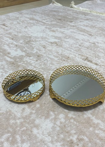 2 Li Altın Renkli Parlak aynalı tepsi - Görsel 10