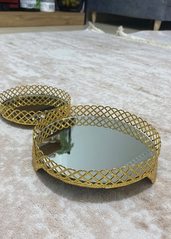 2 Li Altın Renkli Parlak aynalı tepsi - Görsel 9