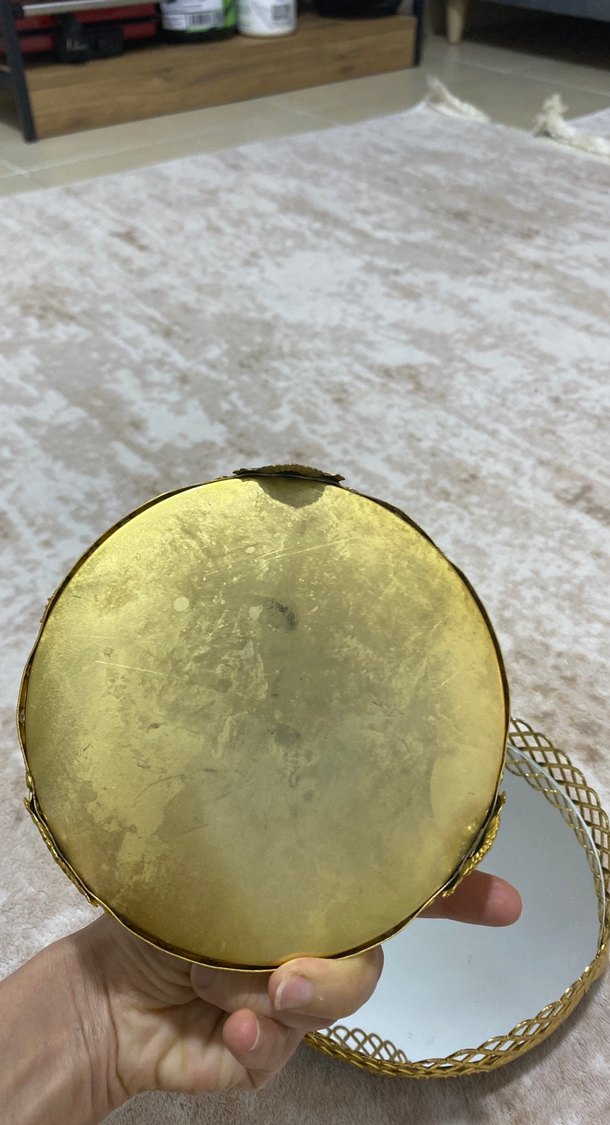 2 Li Altın Renkli Parlak aynalı tepsi - Görsel 5