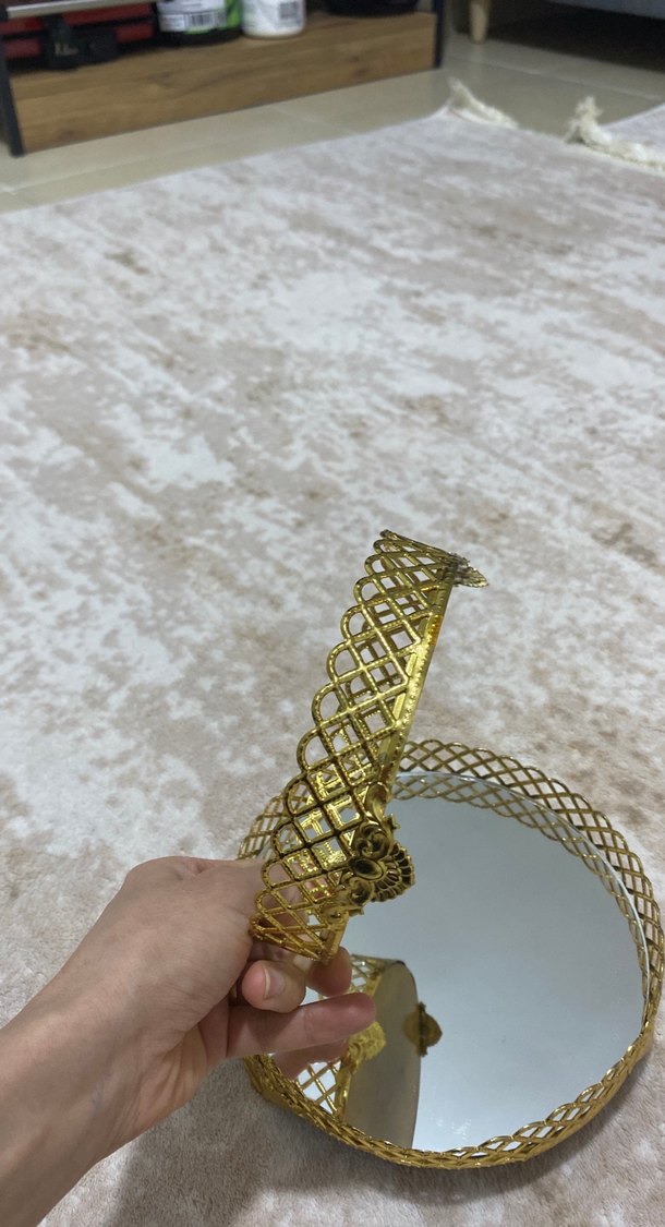 2 Li Altın Renkli Parlak aynalı tepsi - Görsel 3