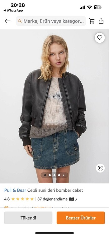 Pull & Bear Suni Deri Bomber Ceket