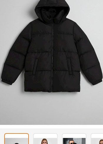 Siyah Kadın Şişme Mont, Yüksek Yaka, Günlük - Görsel 5