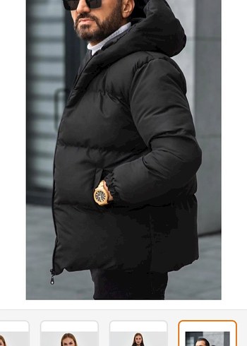 Siyah Kadın Şişme Mont, Yüksek Yaka, Günlük - Görsel 4