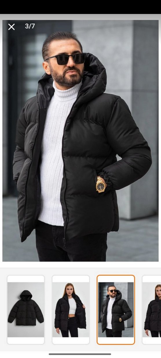 Siyah Kadın Şişme Mont, Yüksek Yaka, Günlük - Görsel 2