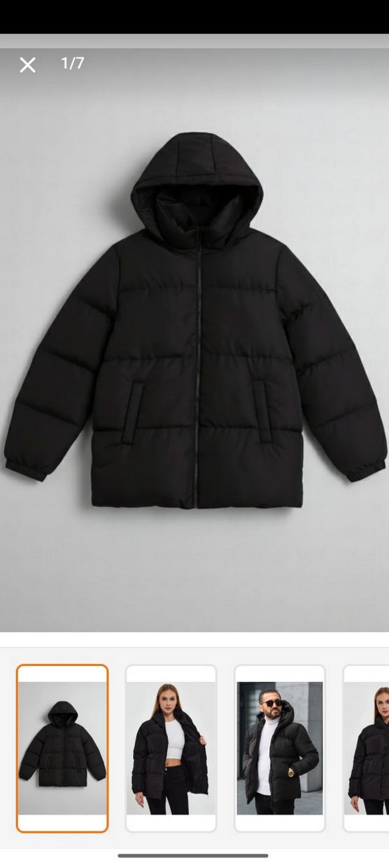 Siyah Kadın Şişme Mont, Yüksek Yaka, Günlük - Görsel 5