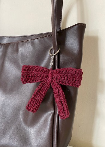 Bordo Örgü Fiyonk Anahtarlık ve Çanta Charmı