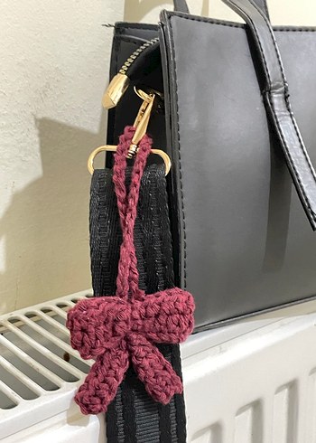 Örgü mini bordo kurdele çanta aksesuarı