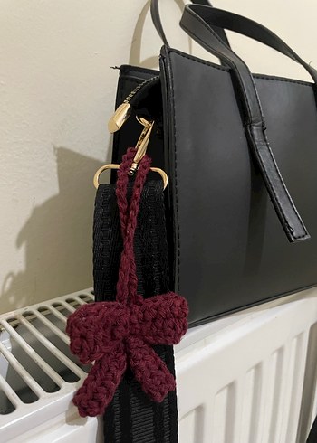 Beden Örgü mini bordo kurdele çanta aksesuarı
