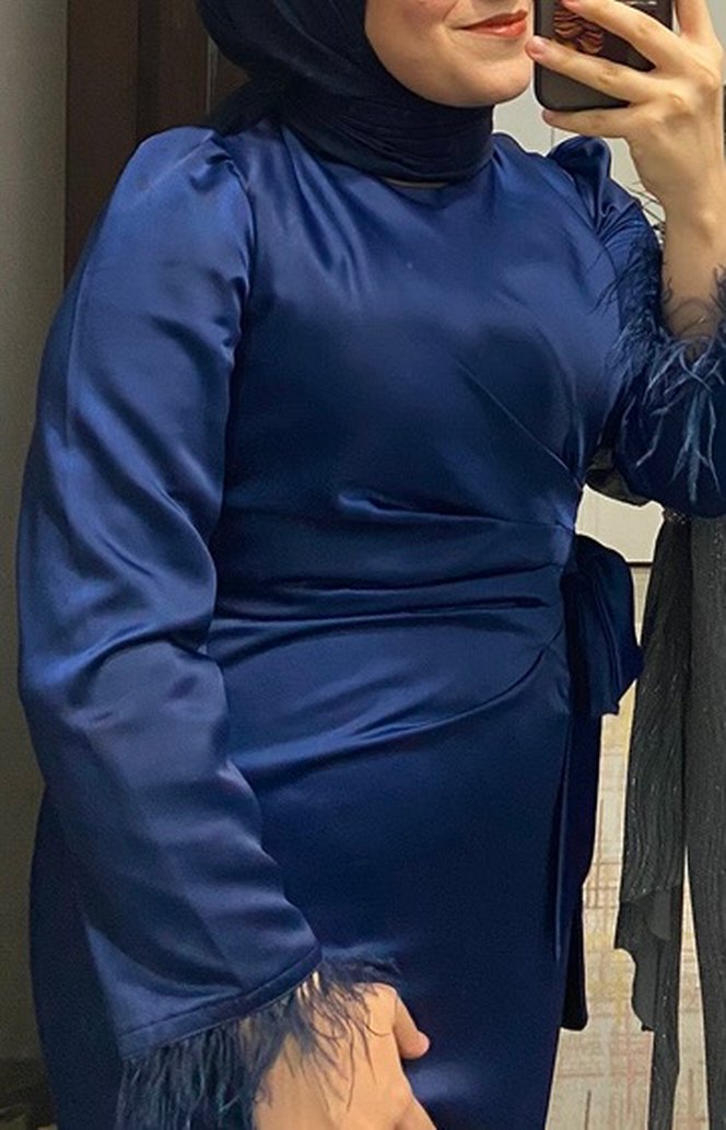 Kadın Lacivert Uzun  abiye Elbise - Görsel 3