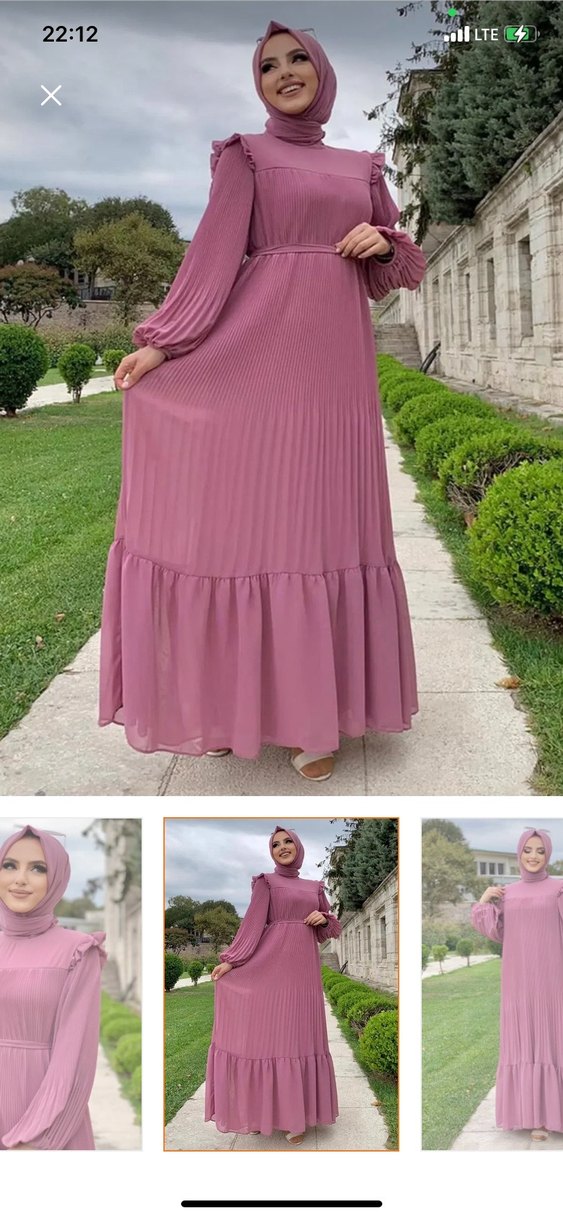 Pudra Renk Pilili Uzun Kadın Elbise - Görsel 4