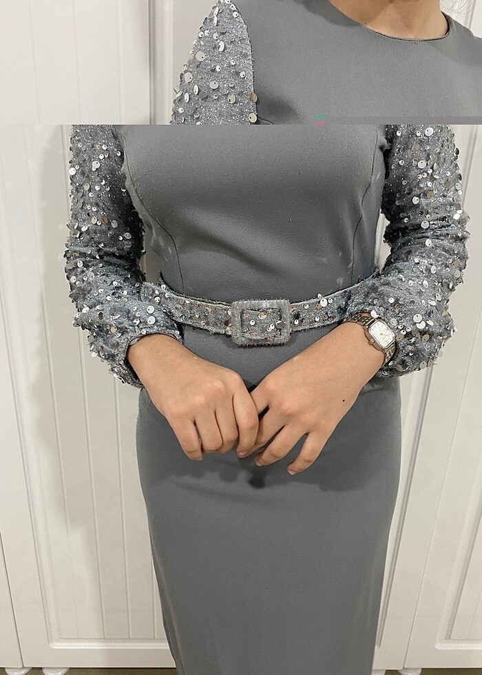 Gri pullu abiye - Görsel 2